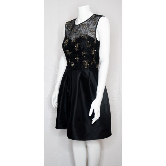 LELA ROSE Sleeveless Sequin Beaded Black Dupioni Silk Bustier Cocktail Dress 4 - Picture 3 of 11